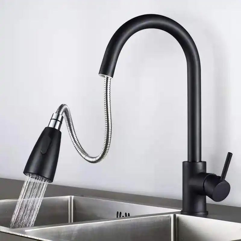 China Hersteller Dual Mode Outlet Wasser SUS 304 Einhand Pull Down Schwarz Heiß-und Kaltwasser spüle Küchen armatur