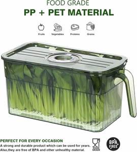 Contenedor de Almacenamiento Rectangular de Plástico para Refrigerador, Recipiente para Alimentos con Tapa y Asa, Capacidad de 3-6L, PP+PET Multifuncional, Verde/Gris - Product Image 3