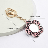 Porte-clés miroir compact à motif léopard et fleurs, en cuir PU, accessoire miroir portable, accessoires de porte-clés