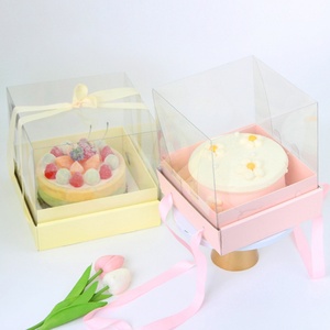 Portable <b>Pink</b> 6 Inch Squared <b>Gift</b> Ribbon Cake Box Flower Packaging <b>Boxes</b> for Valentine's Day - Product Image 5