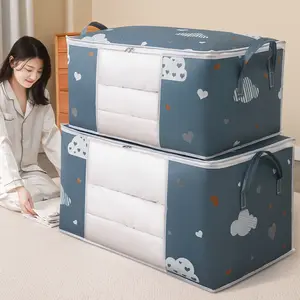 Factory wholesale 50/75L storage box Non-Woven Fabric cloth quilt storage bag foldable clothing storage box