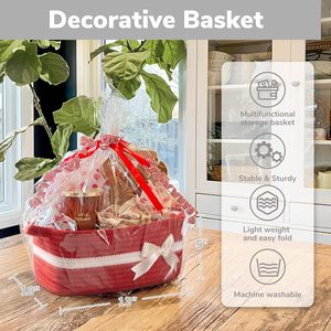Decorativo Rosso Piccolo Tessuto di Corda di Cotone per Bambini Cestino per Bambini Giocattolo Regalo di Natale cesto della biancheria vuoto con Manici - Product Image 6