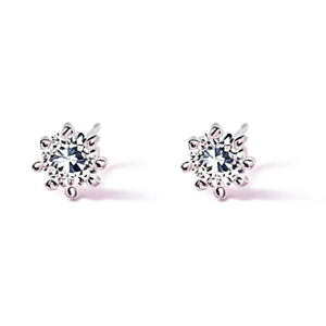 Eleganti Orecchini a Perno in Argento 925 con Diamanti Taglio Brillante Rotondo, Montatura a Griffe, Forma a Fiore, Gioielli Classici da Donna per Uso Quotidiano - Product Image 1