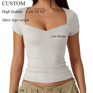 Camiseta Corta Elegante de Verano, Nueva Moda, Alta Calidad, Corte Cuadrado, Ajustada, para Mujer - Product Image 1