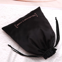 Pochette de rangement pour lingerie en satin bleu doux de luxe imprimé de logo personnalisé sac à poussière pour extension de cheveux en satin de soie