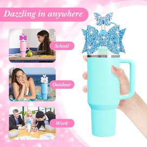 6pcs Paillettes Noeuds <span class=keywords><strong>Papillon</strong></span> et <span class=keywords><strong>Papillon</strong></span> Paille Topper De Luxe Silicone Coloré Paille Couvre pour Tasse Accessoires - Product Image 4