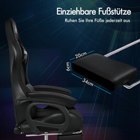 Chaise de jeu PC élégante noire avec massage à 8 points 12 couleurs RGB LED Light Chaise de jeu ergonomique avec repose-pieds