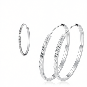 Orecchini a Cerchio in Oro Bianco E4261, Design Geometrico Unisex, Stile Classico, Gioielli alla Moda - Product Image 1