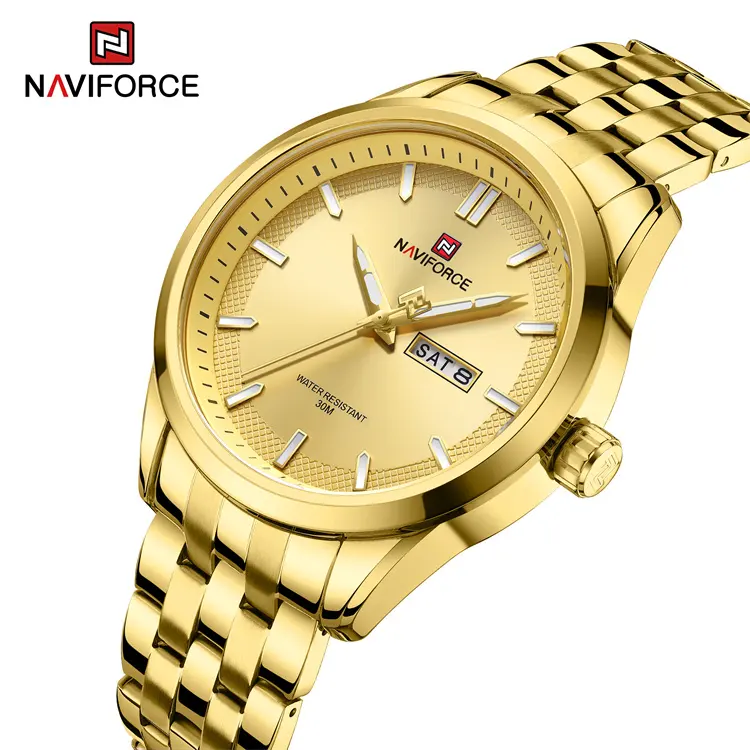 NAVI FORCE 9203 GG Neue Golduhr für Herren Original Design Edelstahl Quarz wasserdichte Armbanduhr Mode Geschenk