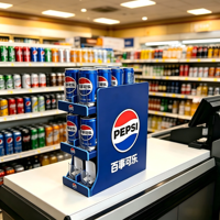 Support de présentation de boissons imprimé sur mesure OEM ODM, présentoir de comptoir à 3 niveaux pour boissons gazeuses