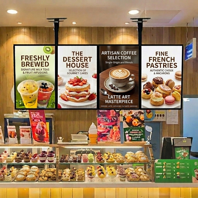 Hanging Ultra-thin Glass Slide-in Light Box Restaurant Menu Board LED Ordering Light Box for fast food restaurants and cafes