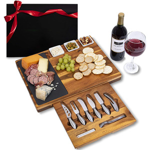 Ensemble de planches à fromage en bois avec outils en acier inoxydable, planche à découper en bois d'acacia pour les apéritifs et le service du fromage lors de fêtes - Product Image 1