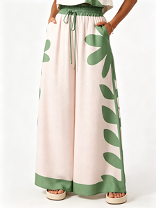 <span class=keywords><strong>Ensemble</strong></span> deux pièces d'été pour femme de style européen et américain : haut court sans manches imprimé et pantalon large taille haute – Tenue décontractée - Product Image 4