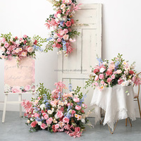Composition florale rustique pour sol, 30-100 cm, rose poudré, toucher réel, rangée de fleurs personnalisée, fleurs d'allée, fleurs sauvages pour mariage