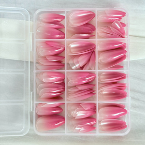 144 faux ongles à presser pour la Saint-Valentin, rose dégradé, forme amande moyenne, chrome miroir, faux ongles ombrés rose, pointes d'ongles artificielles pour femmes - Product Image 4