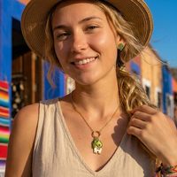 Ensemble de bijoux tendance Mexique : Boucles d'oreilles et collier pendentif Cactus plaqué or pour femme – Cadeau, Vente en gros, Personnalisable