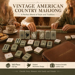 Juego de Mahjong Americano de Plástico Premium con Diseño Vintage de Paisaje Campestre Americano. Incluye tapete para azulejos, bolsa de almacenamiento, duradero, esencial, básico - Product Image 3