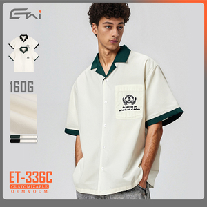 Camisas tejidas de manga corta para hombre con bolsillo de Color en contraste 100% algodón Realaxed Fit Button up <span class=keywords><strong>Camisa</strong></span> bordada con logotipo personalizado para hombres - Product Image 1