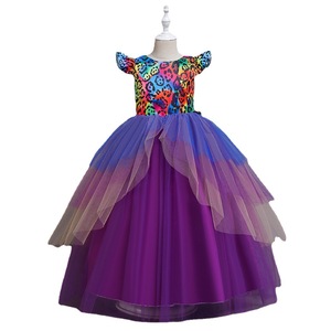 Vestido de niña de flores para niños, vestido de tul morado y azul, disfraz de cosplay con cuello redondo, talla mediana y grande - Product Image 5