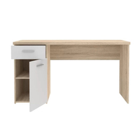 Bureau d'ordinateur en chêne Sonoma blanc de 140 cm de large avec 1 porte et 1 tiroir verrouillable, poignées en plastique, idéal pour la maison, le bureau ou la chambre à coucher