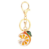 Gantungan Kunci Irisan Lemon Oranye Berhias Berlian Imitasi, Liontin Tas Logam Enamel Bentuk Buah, Ornamen Kristal Berkilau untuk Kunci Mobil, Tas Tangan, Hadiah