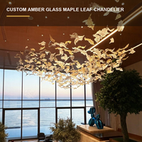Lustre d'hôtel moderne de Murano en verre d'art fait à la main feuille d'érable cristal fer métal pendentif chambre escalier usage domestique