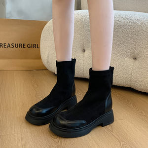 Botines <span class=keywords><strong>de</strong></span> Ante y PU <span class=keywords><strong>para</strong></span> <span class=keywords><strong>Mujer</strong></span>, Tallas 35-45, con Cremallera, Suela Gruesa, <span class=keywords><strong>para</strong></span> Pantorrillas Anchas, Estilo Casual <span class=keywords><strong>de</strong></span> Invierno - Product Image 2