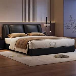 <span class=keywords><strong>Lit</strong></span> double moderne italien de luxe en cuir noir pour chambre principale, très grand (1,8 mètre), avec rangement, confortable, taille Queen/King - Product Image 4