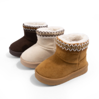 Bottes de neige classiques pour enfants en daim camel, personnalisables en gros, avec doublure chaude en peluche et bordure tissée décorative