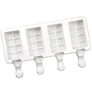 High Quality 4 Cavity Rectangle Shape Diy Waffle Ice Pops Maker Silicone Ice Cream Mold