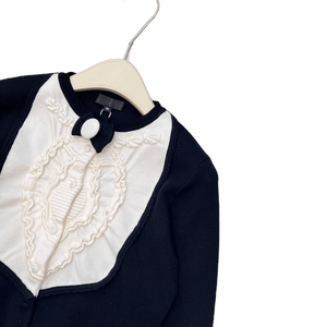 Contrast Trim Ruffle Front Cropped Cardigan with Bow Detail Elegant Knit <b>Jacket</b> - Product Image 5