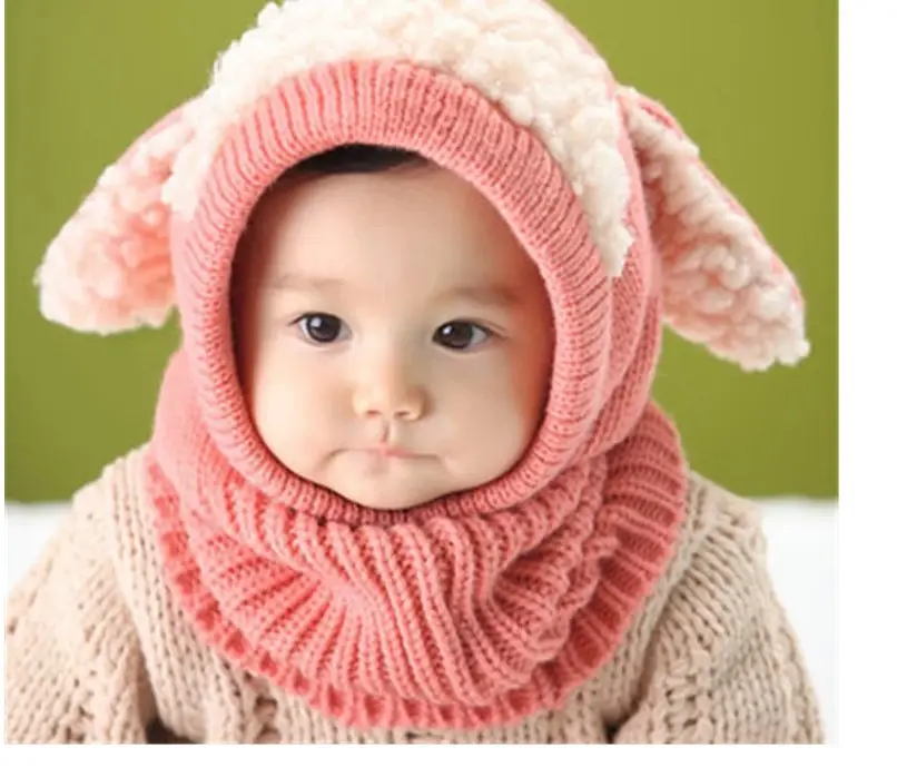 Infant Boys Girls Children New Fashion Kids Neck Warmer Winter Baby Hat and Scarf Joint With Crochet Knitted Caps