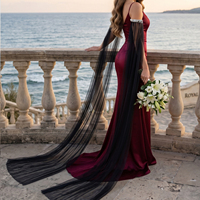 YouLaPan MM04-B Robe de mariée détachable élégante noire avec manches longues en tulle et sequins scintillants aux poignets