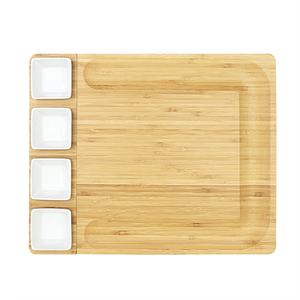 Vente en gros de couteaux de planche à fromage en bambou, plateau et plateau pour aliments cuits avec couteaux en acier inoxydable et 4 bols en céramique pour mariage - Product Image 3