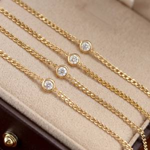 Xinfly Real 18K Gold Diamond Curb <b>Chain</b> Bracelet Anklet Set AU750 0.10ct Bezel Set Solitaire Minimalist Fine Jewelry for Women - Product Image 4