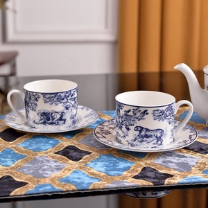 D Series Luxury 5-Piece Bone China <b>Coffee</b> & Tea Set with Kettle Cup Saucer-Food Safe Drinkware - Product Image 4