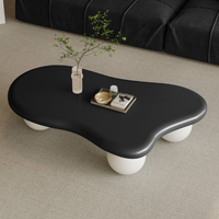 Table à café et à thé élégante de style nordique minimaliste, couleur crème, base unique en boule noire, design en bois, style scandinave