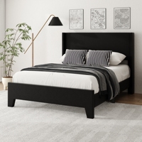 Lit rembourré avec pied de lit épuré et tête de lit large et haute pour solutions de décoration de chambre à coucher de villa moderne