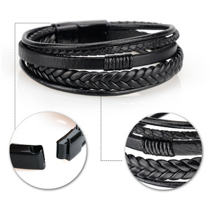 Trendy Men's <b>Bracelet</b> Multi Layered PU <b>Leather</b> Ropes Baided <b>Bracelets</b> for Man's Gifts - Product Image 4