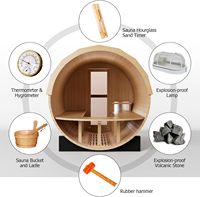 Outdoor Holz-Panorama-Fass-Sauna für 4-6 Personen 220V 6kW Elektroofen Massivholzkonstruktion Dach aus Asphaltschindeln