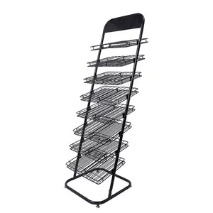 Manicure store iron floor standing nail polish display shelf, 5/7/8 Layers wire basket mobile cosmetics cart type display rack