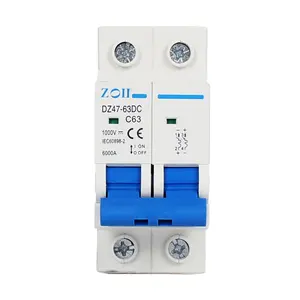 ZOII MCB 회로 차단기 2P DC 500V 1000V 10A 16A 20A 32A 63A 과부하 및 단락 보호 가정 안전 보호