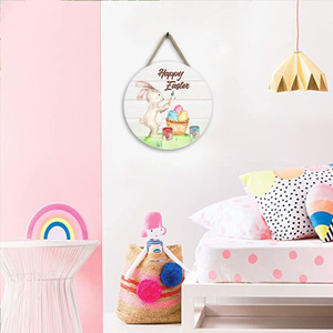 Decoración Redonda de Madera para Colgar en la Pared de Pascua, Diseño de Conejito de Pascua, Decoración para el Hogar, para la Sala de Estar - Product Image 3