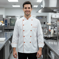 Ensemble uniforme de chef de cuisine et de restaurant en tissu tissé avec poignets retroussables, veste de chef