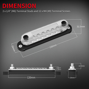 Barre omnibus en cuivre 150A 12V avec couvercle en PC, 2 bornes M6 pour systèmes marins, automobiles et solaires - Product Image 3