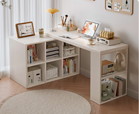 Bureau d'ordinateur de jeu en bois d'angle en forme de L avec étagère