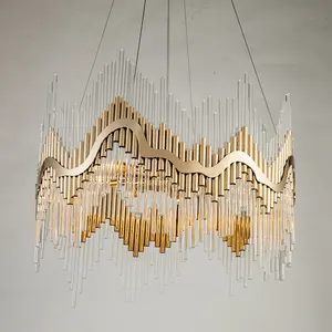 NDY/OEM Custom Clear Glass Gold Lacquered Metal Structure E14 Hotel Restaurant Indoor Led Chandelier Pendant Light