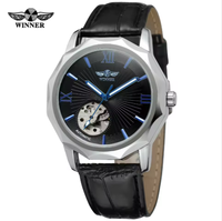 Montre automatique de luxe pour homme, design géométrique Océan Bleu, cadran squelette transparent, montre mécanique tendance