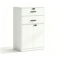 Armoire de classement métallique autoportante blanche moderne avec serrure à code, grande capacité de rangement, 2 tiroirs, pour bureau, maison, école, salon, salle à manger