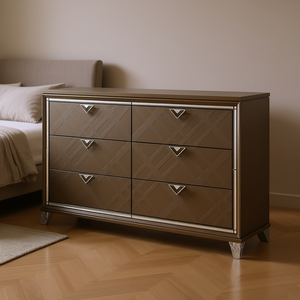 Comò Skylar con Finitura Champagne Scuro, 6 Cassetti, Arredamento Contemporaneo per Camera da Letto - Product Image 2